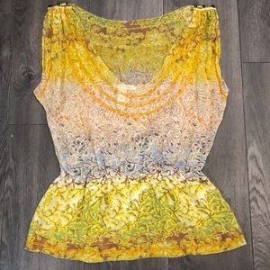 DVF Yellow Patterned Silk Sleeveless Top, size 2